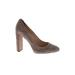 Vince Camuto Heels: Slip On Chunky Heel Cocktail Party Gray Solid Shoes - Women's Size 7 - Almond Toe