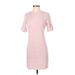 Allegra K Casual Dress - Sheath Crew Neck Short sleeves: Pink Print Dresses - Women's Size X-Small