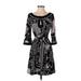 BCBGMAXAZRIA Cocktail Dress - A-Line Keyhole 3/4 sleeves: Black Dresses - Women's Size X-Small