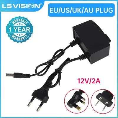 LS VISION Plastic AC 100-240V to DC 12V 2A Output Power Supply EU/US/UK Plug Power Adapter Charger For CCTV Security IP Camera