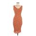 Forever 21 Casual Dress - Midi V Neck Sleeveless: Orange Print Dresses - Women's Size Medium