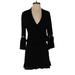 Maven West Casual Dress - Mini Plunge 3/4 sleeves: Black Solid Dresses - Women's Size X-Small