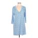 Stella Parker Casual Dress - Mini V-Neck 3/4 sleeves: Blue Dresses - Women's Size Large