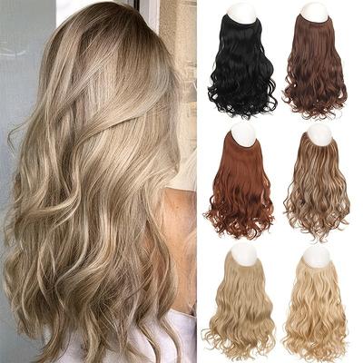 Halo Hair Extensions 24 Inch Wavy Hair Extensions With Invisible Fish Line 1 Piece Hairpieces Long Synthetic Fake Hair Pieces