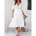 robe blanche Robe dentelle Robe casual Femme Robe mi-longue Dentelle Patchwork Plein Air Vacances Rendez-vous Elégant Vêtement de rue Col V Manches 3/4 Ample Blanche S M L XL