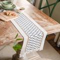 Table Runner Cotton Line Farmhouse Style Table Decor Cover for Wedding Party Tea Party Festival Khaki
