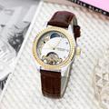 Women's Watch Luminous Skeleton Mechanical Watch for Women Men Moon Phase Rhinestone Analog Leather Automatic Wristwatch Unisex