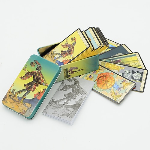 Waite Eisenbox Tarotkarten-Set Karten Brettspiel Alle in Englisch Goldprägung Orakelkarten Papieranleitungen Mädchenemotionen Weihnachtsgeschenk Image
