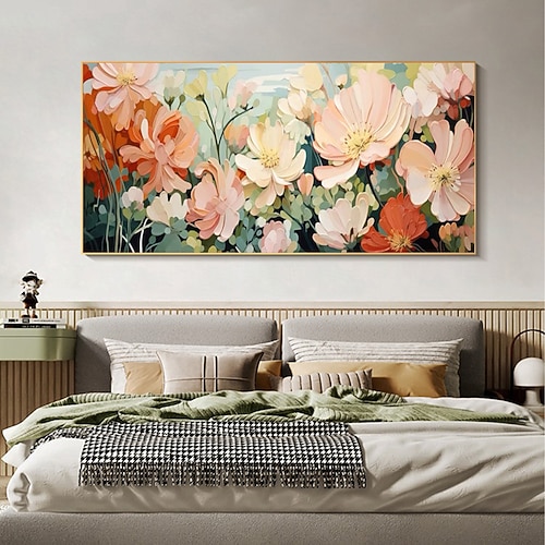 Handgefertigtes Original-Ölgemälde mit blühenden Blumen und Pflanzen auf Leinwand, abstraktes Kunstgemälde für die Inneneinrichtung mit gespanntem Rahmen/ohne Innenrahmen Image