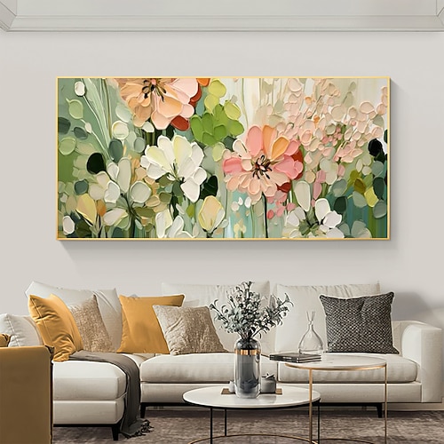 Handgefertigtes Original-Ölgemälde mit blühenden Blumen und Pflanzen auf Leinwand, abstraktes Kunstgemälde für die Inneneinrichtung mit gespanntem Rahmen/ohne Innenrahmen Image