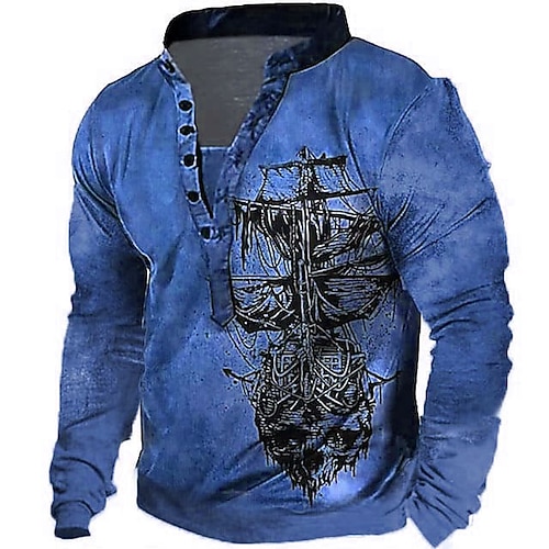 Herren Unisex Nautisch Grafik-Drucke Schiff Sweatshirt Pullover Zur Seite fahren Kapuzenpullover mit Knöpfen Langarm Sweatshirt Stehkragen Strassenmode Designer Brautkleider schlicht 3D-Druck Täglich Image