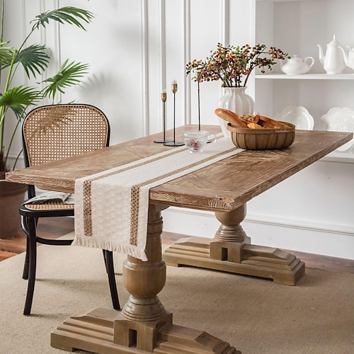 Tischläufer aus Baumwolle im Landhausstil, Tischdekoration für Hochzeit, Party, Teeparty, Festival, Khaki Image