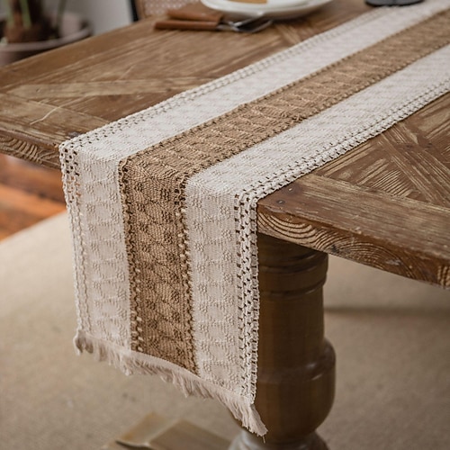 Tischläufer aus Baumwolle im Landhausstil, Tischdekoration für Hochzeit, Party, Teeparty, Festival, Khaki Image