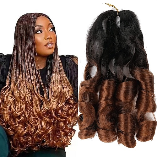 6er-Pack französisches lockiges Flechthaar, vorgestreckt, 55,9 cm, schwarzes französisches Locken-Flechthaar, Lockenende, geflochtenes Haar, vorgestreckt, weiche französische Locken, synthetische Image