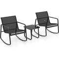 3 Piece Patio Rocking Bistro Set with Glass-Top Table Rocking Bistro Chairs Small Patio Furniture Set Outdoor Rocker Chair Conversation Set for Porch Balcony