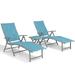 Crestlive Products Outdoor Aluminum Adjustable Folding Chaise Lounge Chairs and Foldable Side Table Blue 20 W x 45 D x14 H