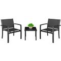 3 Pieces Patio Furniture Set Outdoor Patio Conversation Textilene Bistro Set Modern Porch Lawn Chairs with Coffee Table for Home and Balcony (Black)