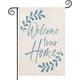HGUAN Welcome to Our Home Garden Flag Double Sided Welcome Yard Flags for Outside Botanical Greeting Quote Neutral Vertical Flags Blue Small House Banner Flags for Outdoor Flower Bed Decor