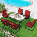 Patio Dining Set for 4 Outdoor Furniture Square Bistro Table with 1.57 Umbrella Hole 4 Spring Motion Chairs with Cushion Burgundy for Backyard Garden Lawn