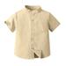 Herrnalise Boy s Dress Shirts Henley Stand Collar Button Down Patched Short Sleeve Oxford Cloth Summer Solid Color Casual Shirt with Pocket for Boys Aged 3-8