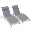 Patio Patio Chaise Lounge Set of 2 Aluminum Lounge Chairs for Outside with 5 Adjustable Positions Patio Lounge Chairs with Pillow All Weather Reclining Chair for Poolside Beach Patio Gray