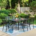 VILLA Patio Dining Set 7 Piece 6 Person Outdoor Table and Chairs with 6 Bistro Chair & 60 x 38 Rectangular Large Metal Dining Table(1.57 Umbrella Hole)