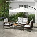 Patio Furniture Sofa Set Modern Luxury Chairs Set with Coffee Table Loveseat Sofa and Chairs 4 Pieces Outdoor Sectional Conversation Set for Patio Garden Poolside Deck White