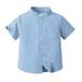 Herrnalise Boy s Dress Shirts Henley Stand Collar Button Down Patched Short Sleeve Oxford Cloth Summer Solid Color Casual Shirt with Pocket for Boys Aged 3-8