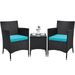 Yaheetech 3-Piece Wicker Furniture Set with Side Table Black/Cyan