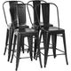 Metal Bar Stool Set of 4 Counter Height Barstool with Back 24 Inches Seat Height Industrial Bar Chairs Patio Stool Stackable Modern Kitchen Stool Indoor Outdoor Metal Bar Stool Kitchen Stools (Black)