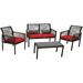 NLIBOOMLife Coachford 4-Piece Patio Conversation Set - 1 Loveseat 2 Chairs and 1 Coffee Table - Thick Red Cushions
