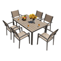 7 Pieces Patio Dining Set Outdoor Furniture with 6 Stackable Textilene Chairs and Large Table for Yard Garden Porch and Poolside (Beige)