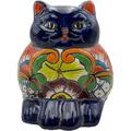 Talavera Cat Animal Planter Folk Art Mexican tery Hand Painted Indoor Outdoor Home Decor Handmade Multicolor 8.5â€� (P19)