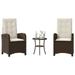 3 Piece Bistro Set with Cushions Brown Poly Rattan