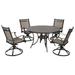 5 PCS Outdoor Furniture Set Patio 48 inch Round Tempered Glass Top Aluminum Table with Umbrella Hole & 4PCS Rocker Swivel Chairs Rustproof and Weather Resistant for Poolside Garden Backyard