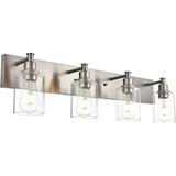 QCAI 4 Lights Bathroom Vanity Light Fixtures Modern Bedroom Light Fixture with Clear Glass Brushed Nickel Finish Industrial Wall Lamp for Bathroom Kitchen