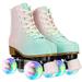 JOJOLAM Roller Skate Girls Women Fashion Classic High-top Roller Skates with Light up wheels Green&Pink (Women s 7)