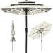 Arlmont & Co. 10Ft 3-Tier Solar Patio Umbrella W/24 LED Lights, Tilt Adjustment, Easy Crank in Gray | 96 H x 120 W x 120 D in | Wayfair