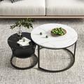 Lot de 2 tables basses gigognes 70/45 cm - motif marbre, cadre doré, mode luxe - Noir et blanc