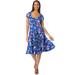 Plus Size Women's Stretch Knit Peasant Dress by Jessica London in Dark Sapphire Floral (Size 28 W)