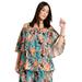 Plus Size Women's Removable-Strap Ruffle Top by June+Vie in Black Tropical Flowers (Size 14/16)
