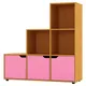 Urbn-Living Urbnliving Height 90.5Cm 6 Cube Step Storage Beech Bookcase And Pink Doors For Home Office Organizer Display Shelf Unit