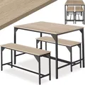 Tectake Kitchen Table Set Bolton Inc. 1X Table & 2X Benches - Dining Table And Chairs Kitchen Table - Industrial Wood Light Oak Sonoma