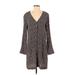 Madewell Casual Dress - Mini V Neck Long sleeves: Brown Dresses - Women's Size Small