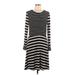 Ann Taylor LOFT Casual Dress - A-Line Crew Neck Long sleeves: Black Stripes Dresses - Women's Size 10