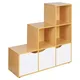 Urbn-Living Urbnliving Height 90.5Cm 6 Cube Step Storage Beech Bookcase And White Doors For Home Office Organizer Display Shelf Unit