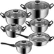 Tectake Pots And Pans Set With Glass Lid Stainless Steel - Frying Pan Saucepan Set - Silver
