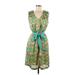 Signature by Robbie Bee Casual Dress: Green Print Dresses - Women's Size 8
