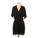 WAYF Casual Dress - Mini Plunge Short sleeves: Black Solid Dresses - Women's Size X-Small