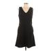 Ann Taylor LOFT Casual Dress - A-Line V Neck Sleeveless: Black Polka Dots Dresses - Women's Size 12 Petite